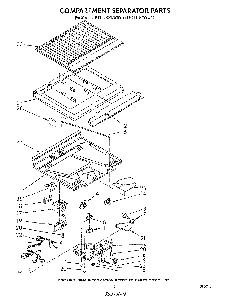 COMPARTMENT SEPARATOR Diagram and Parts List for ET14JKYWN00  Whirlpool Refrigerator