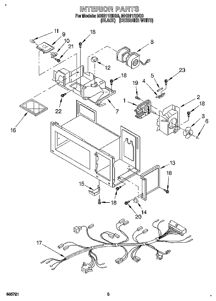INTERIOR, LITERATURE Diagram and Parts List for MHE11RDB0  Roper Microwave