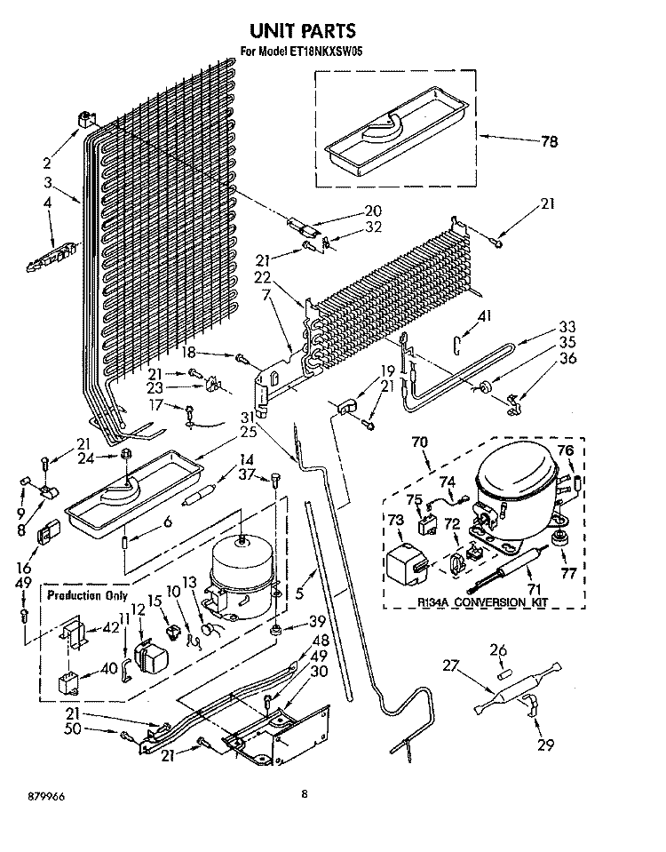 UNIT Diagram and Parts List for ET18NKXSW05  Whirlpool Refrigerator