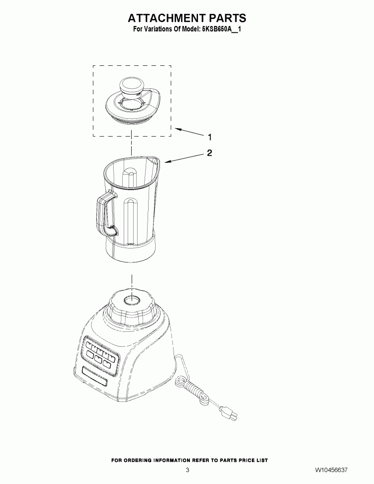 ATTACHMENT PARTS Diagram and Parts List for 5KSB650ACA1  KitchenAid Blender