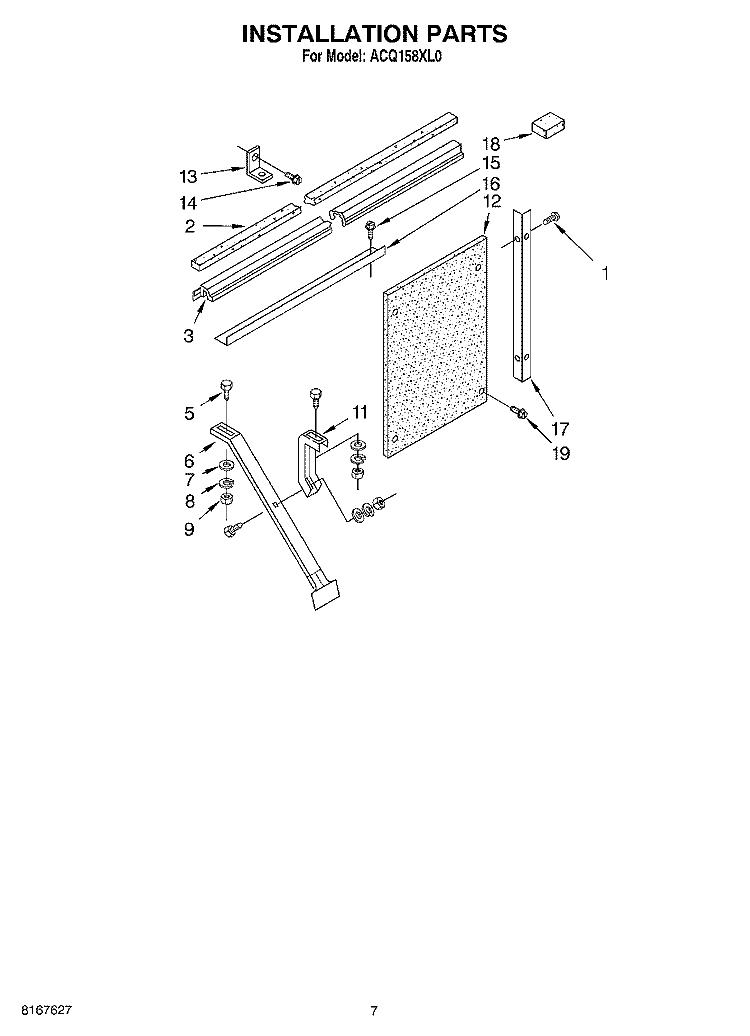INSTALLATION Diagram and Parts List for ACQ158XL0  Whirlpool Air Conditioner