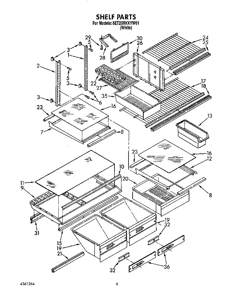 SHELF, LIT/OPTIONAL Diagram and Parts List for 8ET20RKXYW01  Whirlpool Refrigerator