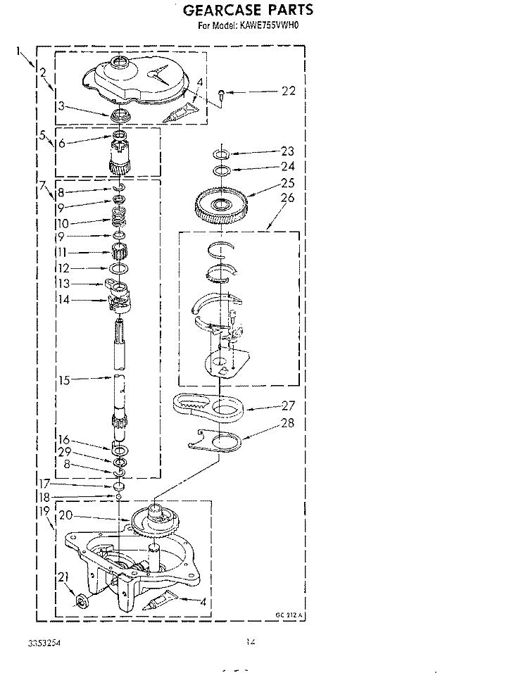 GEARCASE Diagram and Parts List for KAWE755VWH0  KitchenAid Washer