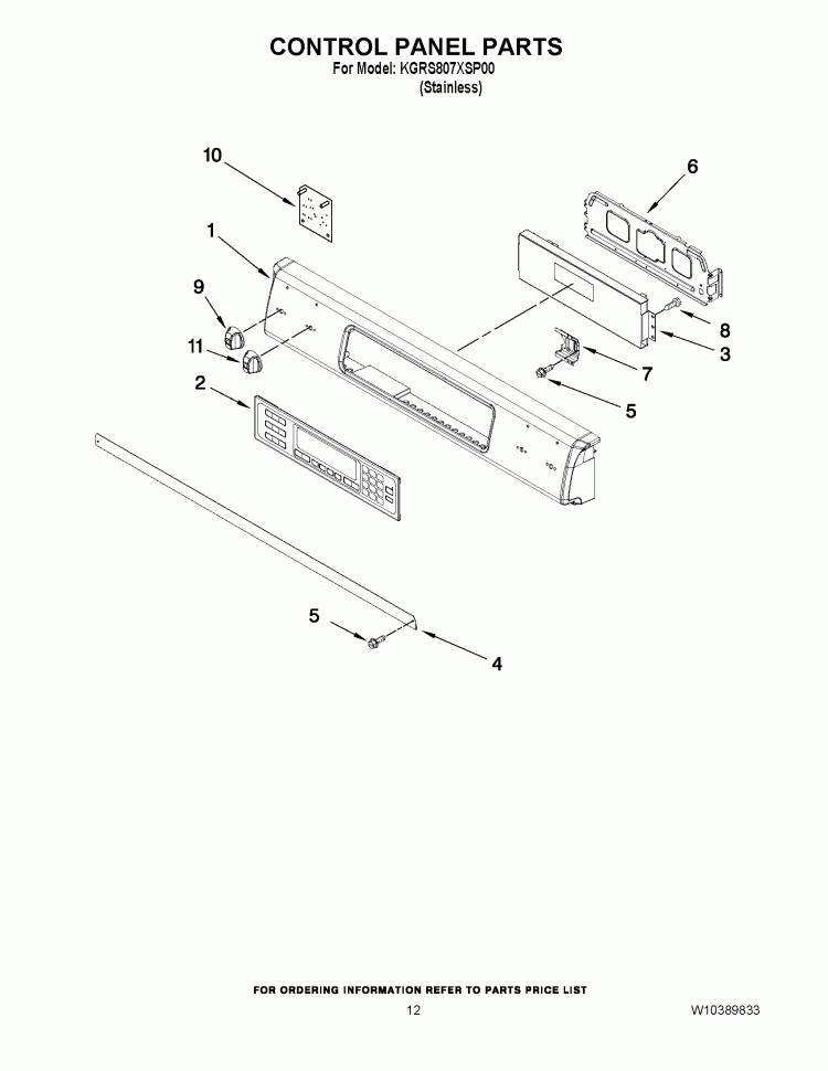 CONTROL PANEL PARTS Diagram and Parts List for KGRS807XSP00  KitchenAid Range