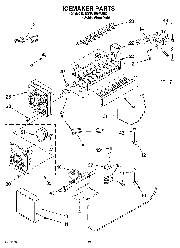 ICEMAKER PARTS Diagram and Parts List for KSSO48FMX02  KitchenAid Refrigerator