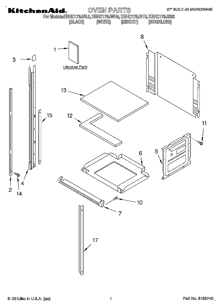 OVEN, LITERATURE Diagram and Parts List for KBHC179JBL0  KitchenAid Microwave Oven Combo