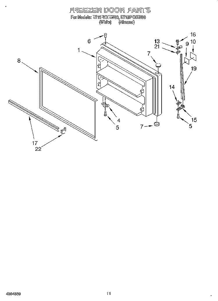 FREEZER DOOR, LIT/OPTIONAL Diagram and Parts List for ET19PKXEN00  Whirlpool Refrigerator