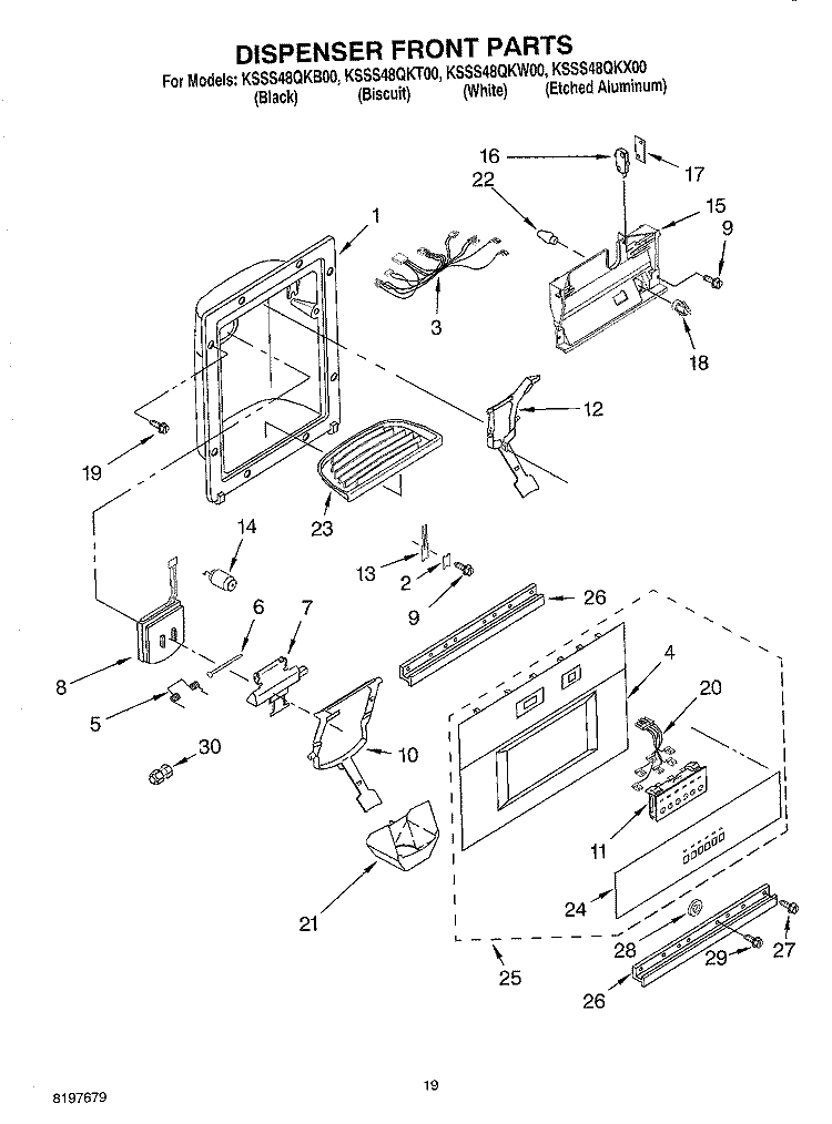 DISPENSER FRONT Diagram and Parts List for KSSS48QKT00  KitchenAid Refrigerator