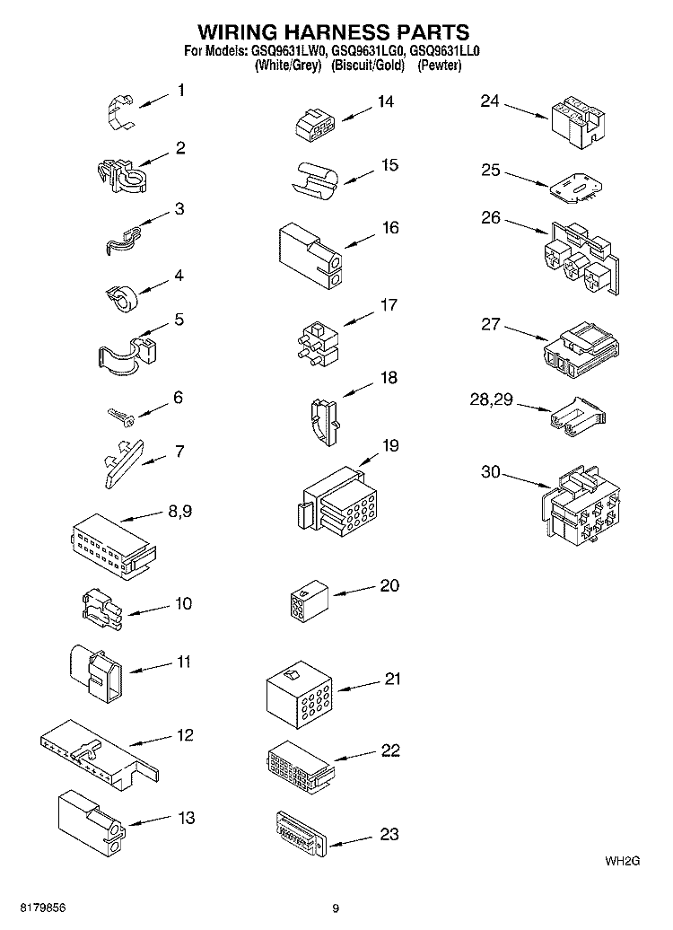 WIRING HARNESS Diagram and Parts List for GSQ9631LL0  Whirlpool Washer