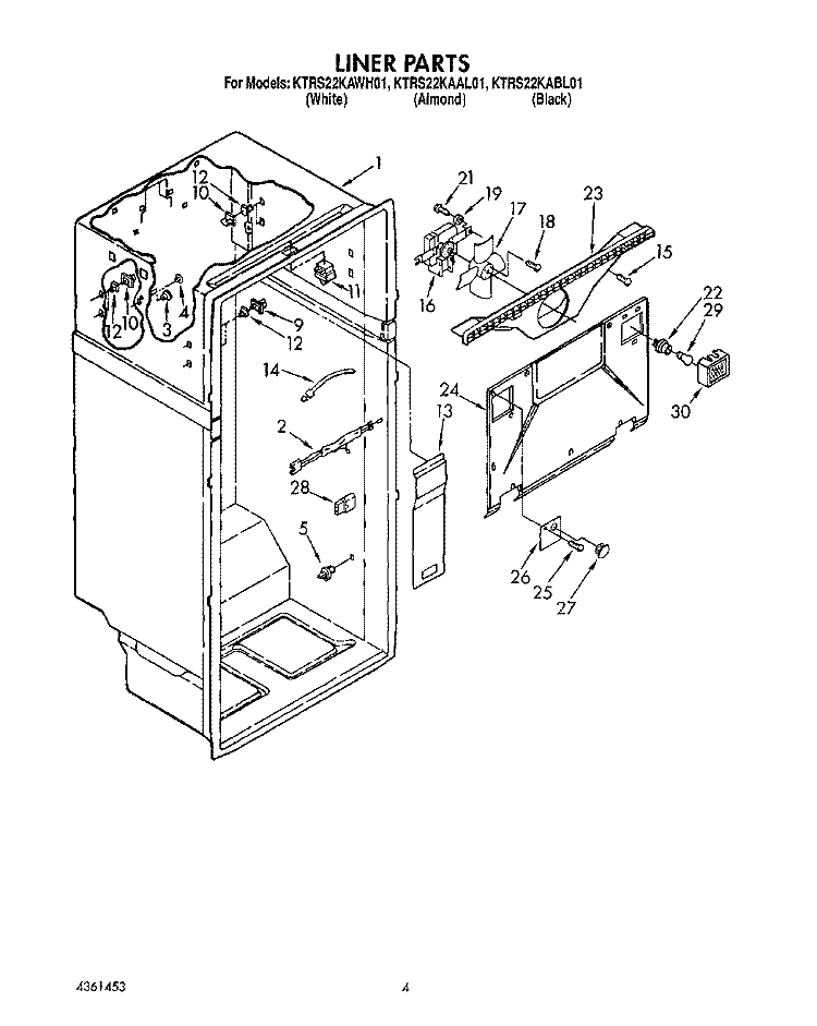 LINER Diagram and Parts List for KTRS22KAAL01  KitchenAid Refrigerator