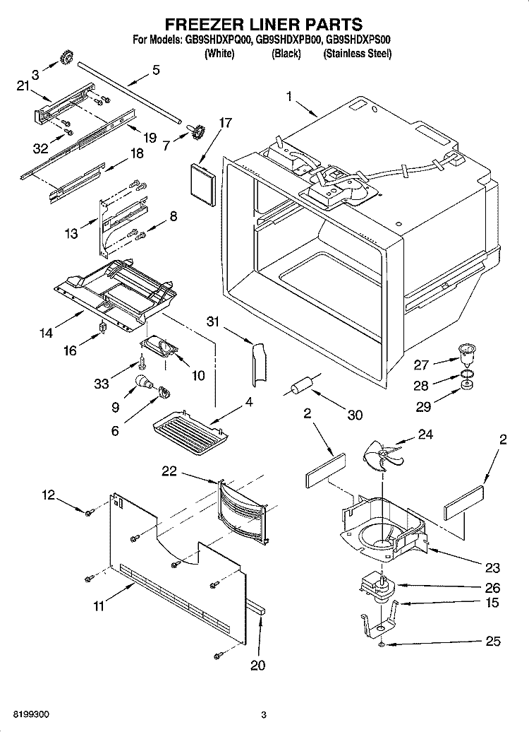 FREEZER LINER PARTS Diagram and Parts List for GB9SHDXPS00  Whirlpool Refrigerator