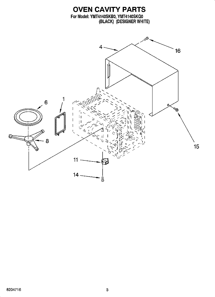 OVEN CAVITY PARTS Diagram and Parts List for YMT4140SKQ0  Whirlpool Microwave