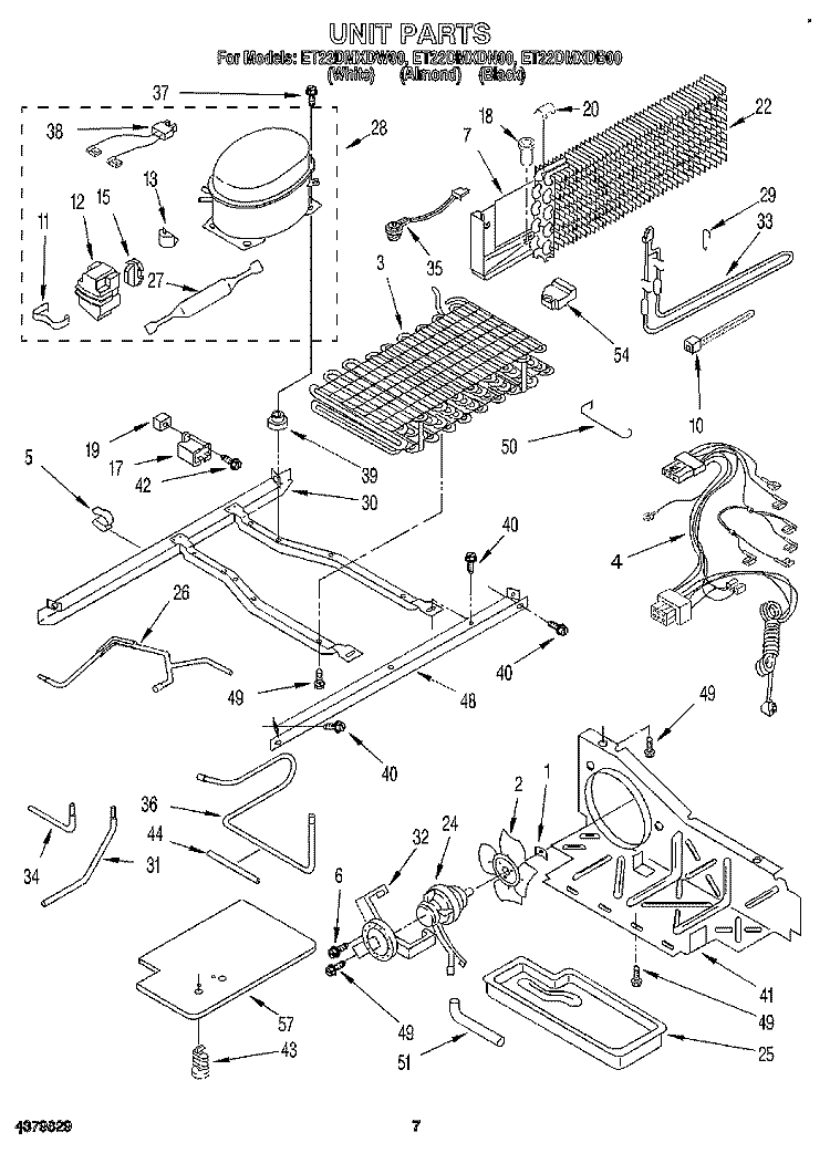 UNIT Diagram and Parts List for ET22DMXDW00  Whirlpool Refrigerator