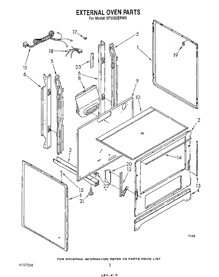 EXTERNAL OVEN Diagram and Parts List for SF3020ERW0  Whirlpool Range