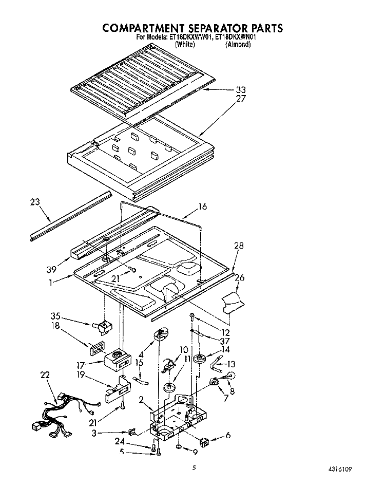 COMPARTMENT SEPARATOR Diagram and Parts List for ET18DKXWN01  Whirlpool Refrigerator