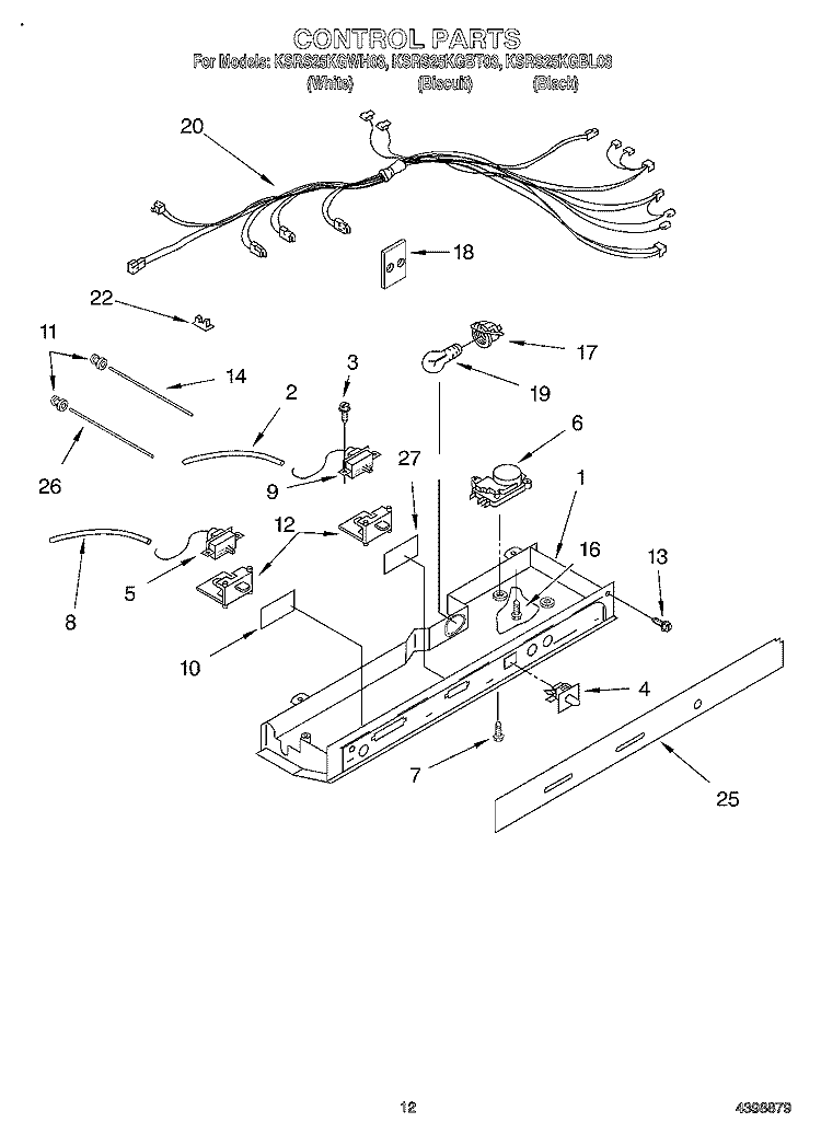 CONTROL Diagram and Parts List for KSRS25KGBT03  KitchenAid Refrigerator