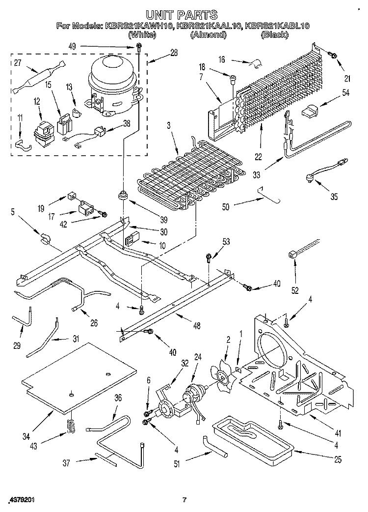 UNIT Diagram and Parts List for KBRS21KABL10  KitchenAid Refrigerator