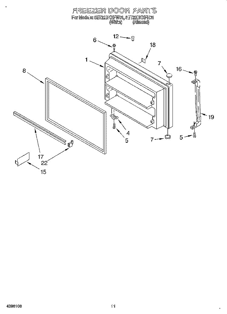 FREEZER DOOR, LIT/OPTIONAL Diagram and Parts List for 8ET22DKXFN01  Whirlpool Refrigerator