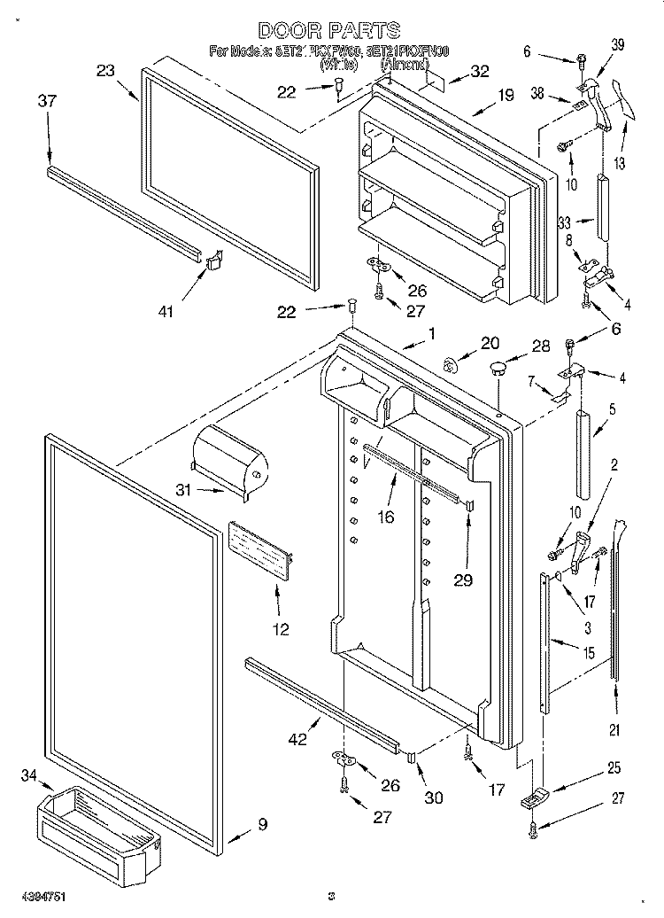 DOOR Diagram and Parts List for 8ET21PKXFW00  Whirlpool Refrigerator