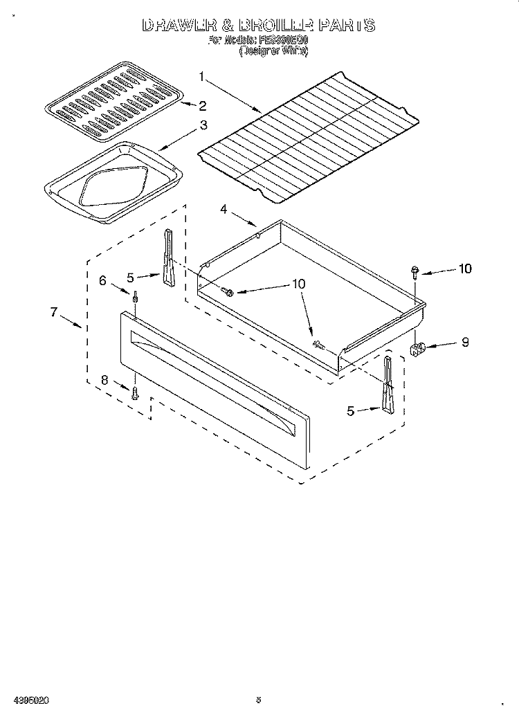 DRAWER AND BROILER Diagram and Parts List for FES330EQ0  Roper Range