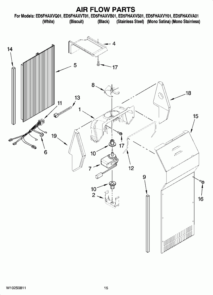 AIR FLOW PARTS Diagram and Parts List for ED5FHAXVB01  Whirlpool Refrigerator