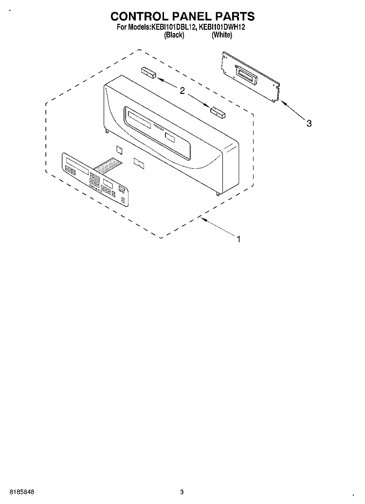 CONTROL PANEL Diagram and Parts List for KEBI101DBL12  KitchenAid Wall Oven