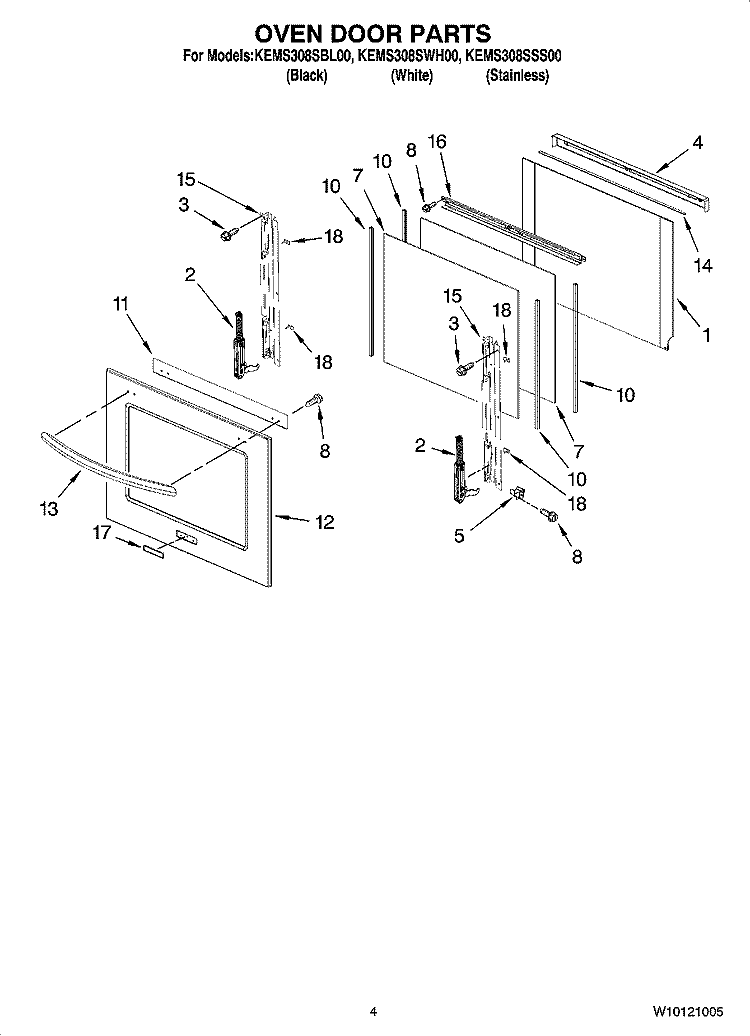 OVEN DOOR PARTS Diagram and Parts List for KEMS308SSS00  KitchenAid Microwave Oven Combo