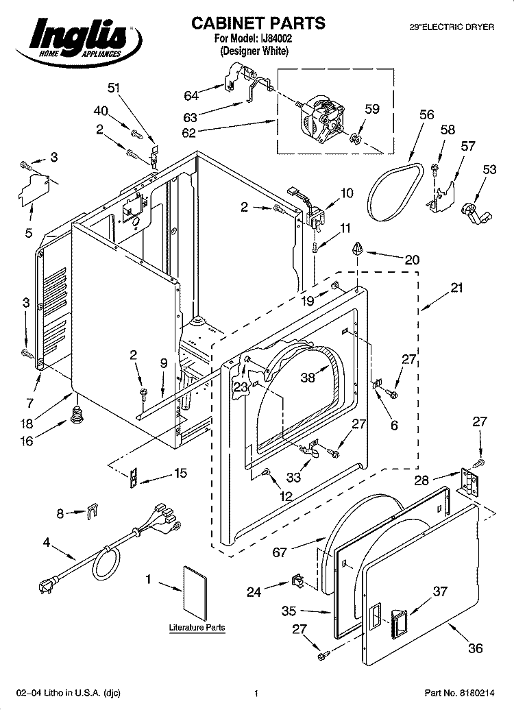 CABINET PARTS Diagram and Parts List for IJ84002  Inglis Dryer