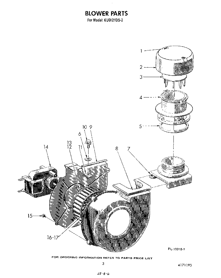 BLOWER Diagram and Parts List for KUDI21DS2  KitchenAid Dishwasher