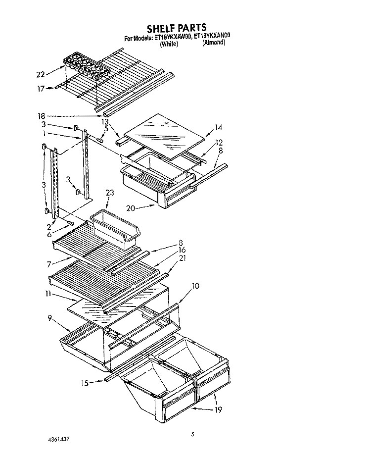 SHELF Diagram and Parts List for ET18YKXAW00  Whirlpool Refrigerator