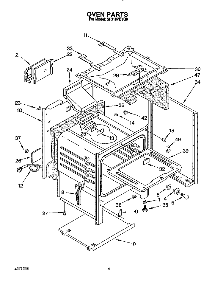 OVEN Diagram and Parts List for SF310PEYQ0  Whirlpool Range