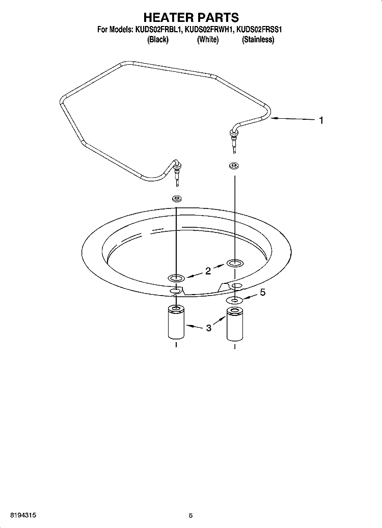 HEATER PARTS Diagram and Parts List for KUDS02FRWH1  KitchenAid Dishwasher