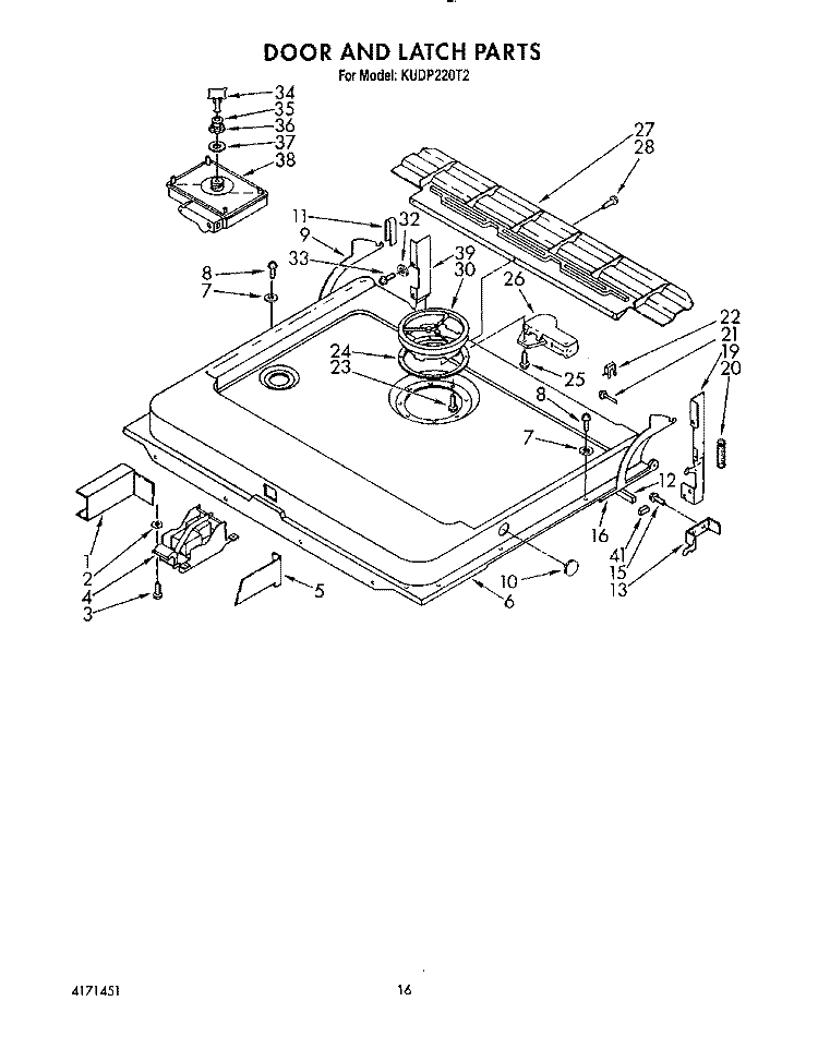 DOOR AND LATCH Diagram and Parts List for KUDP220T2  KitchenAid Dishwasher