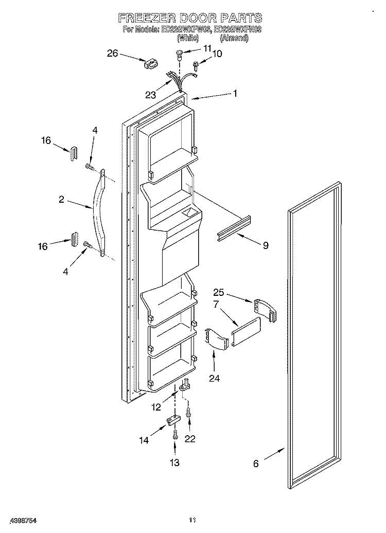 FREEZER DOOR Diagram and Parts List for ED22GWXFW03  Whirlpool Refrigerator