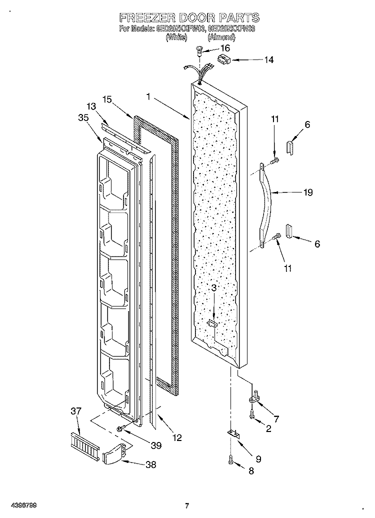 FREEZER DOOR Diagram and Parts List for 8ED20ZKXFN03  Whirlpool Refrigerator