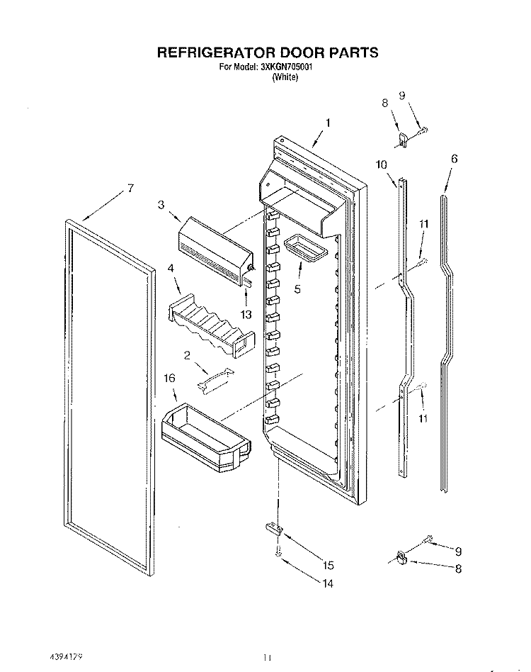 REFRIGERATOR DOOR Diagram and Parts List for 3XKGN705001  Whirlpool Refrigerator