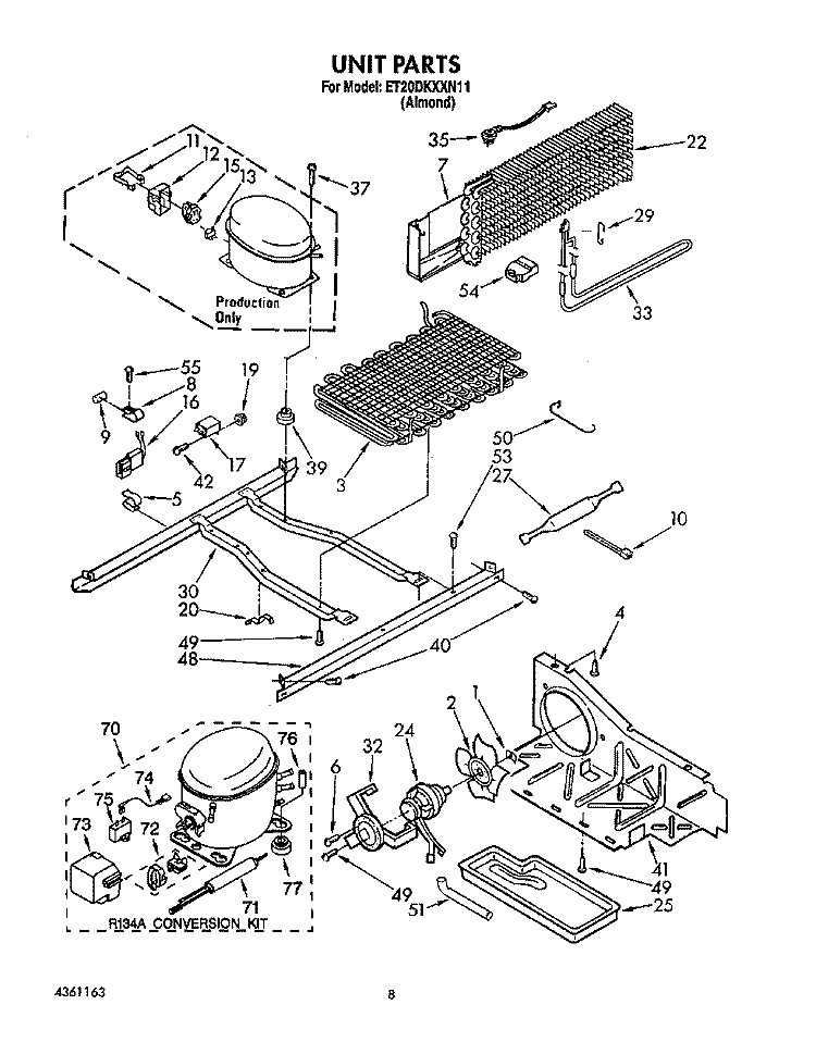 UNIT Diagram and Parts List for ET20DKXXN11  Whirlpool Refrigerator