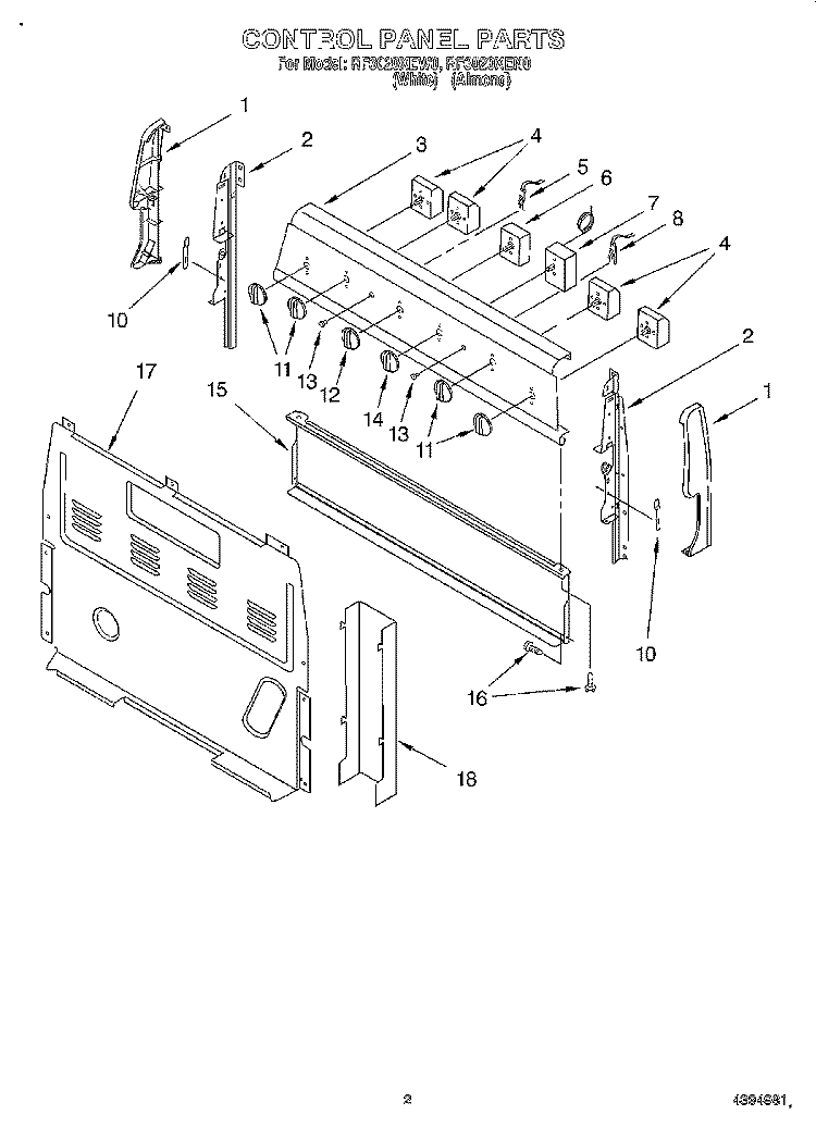 CONTROL PANEL Diagram and Parts List for RF3020XEN0  Whirlpool Range