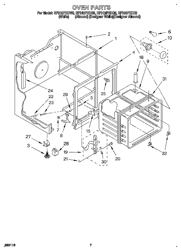 OVEN Diagram and Parts List for RF315PXDW0  Whirlpool Range