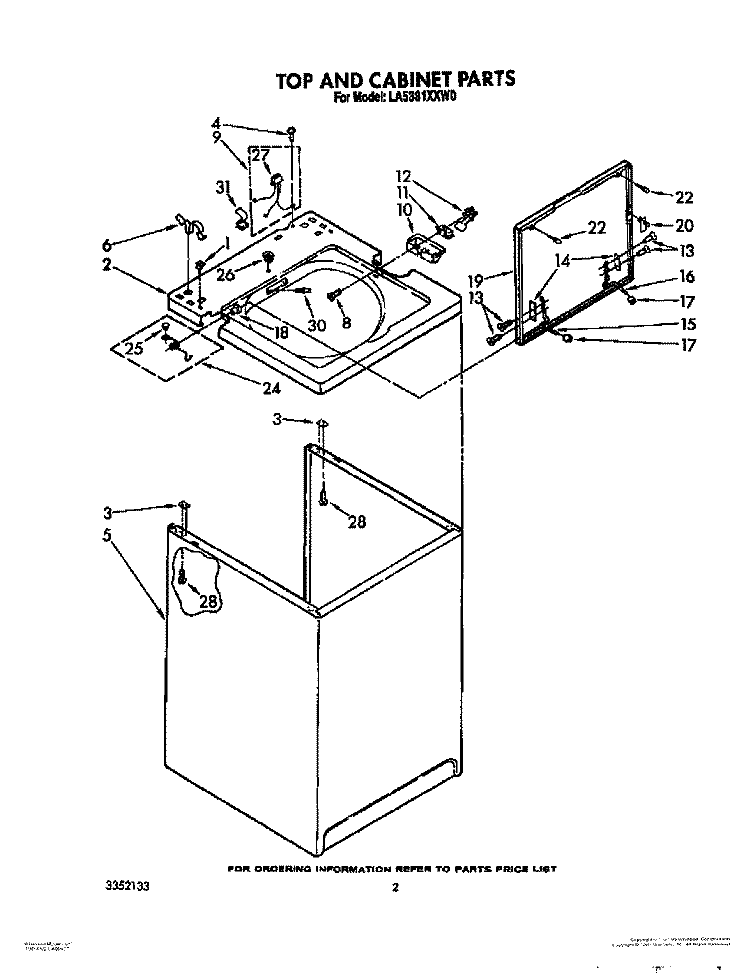 TOP AND CABINET Diagram and Parts List for LA5381XXF0  Whirlpool Washer