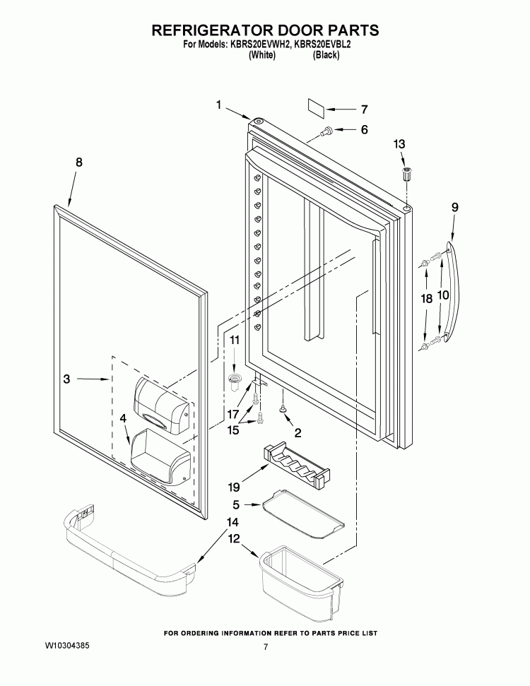REFRIGERATOR DOOR PARTS Diagram and Parts List for KBRS20EVBL2  KitchenAid Refrigerator
