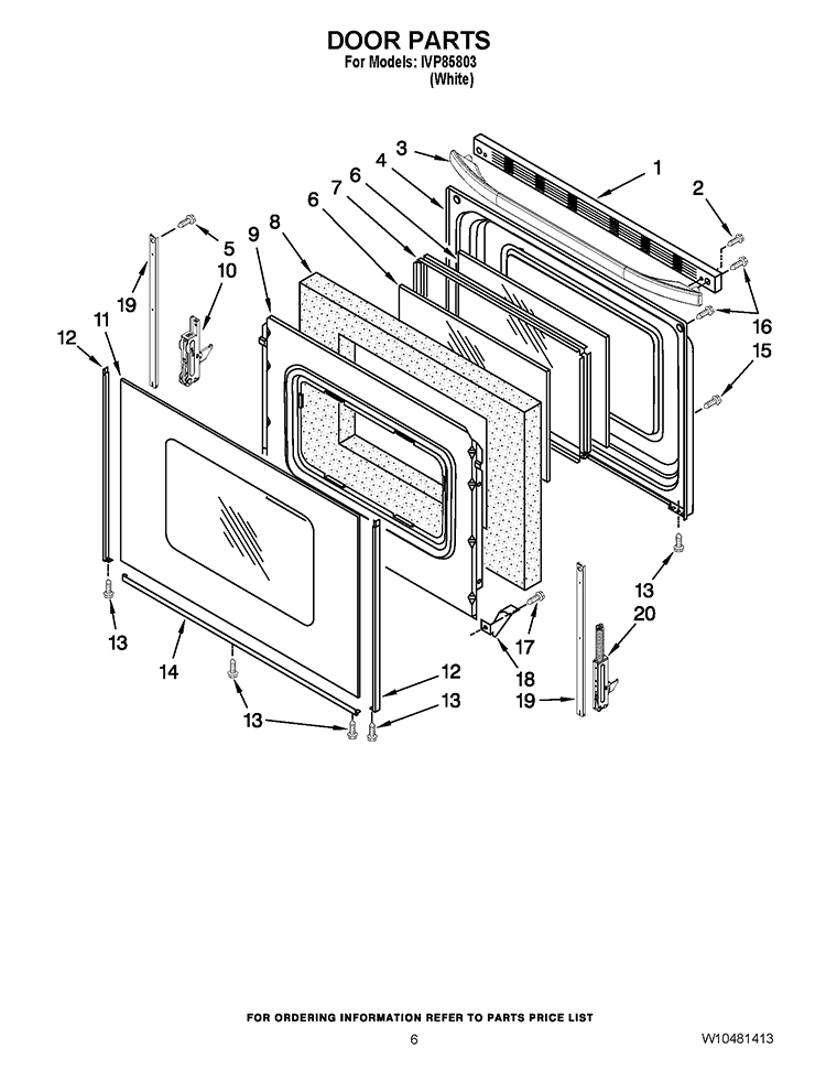 DOOR PARTS Diagram and Parts List for IVP85803  Inglis Range