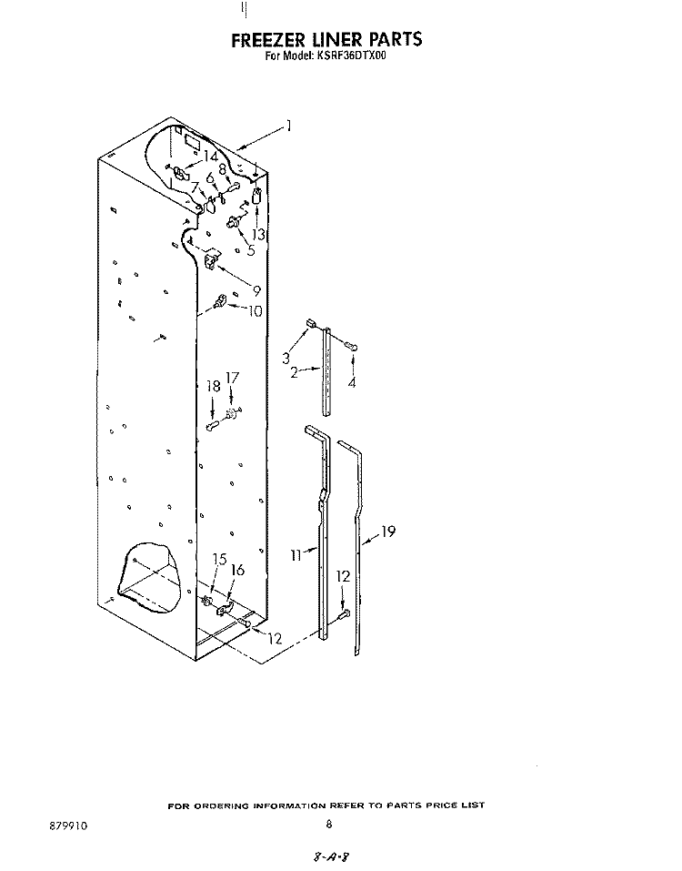 FREEZER LINER Diagram and Parts List for KSRF36DTX00  KitchenAid Refrigerator