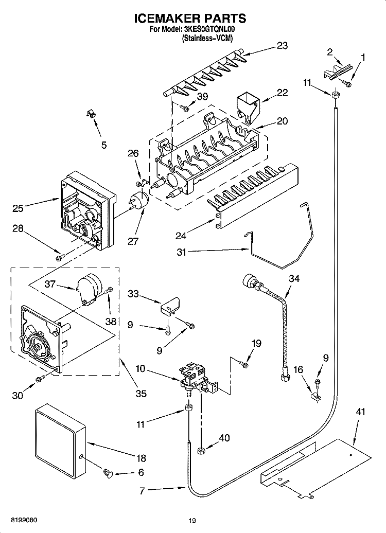 ICEMAKER PARTS, PARTS NOT ILLUSTRATED Diagram and Parts List for 3KES0GTQNL00  Whirlpool Refrigerator