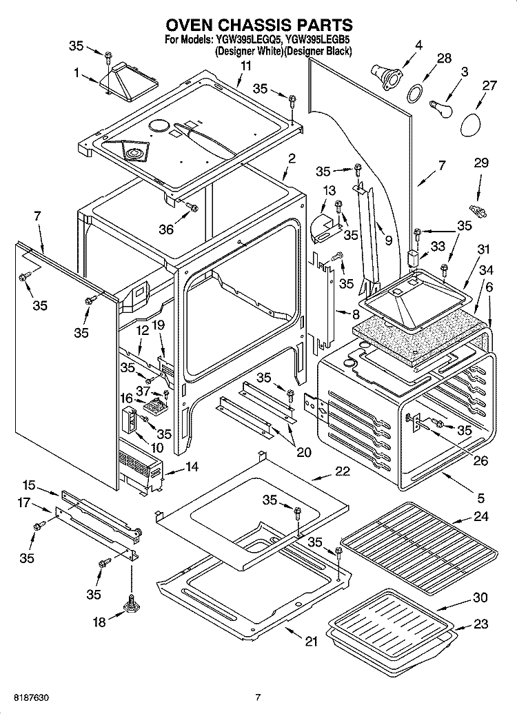 OVEN CHASSIS PARTS Diagram and Parts List for YGW395LEGQ5  Whirlpool Range