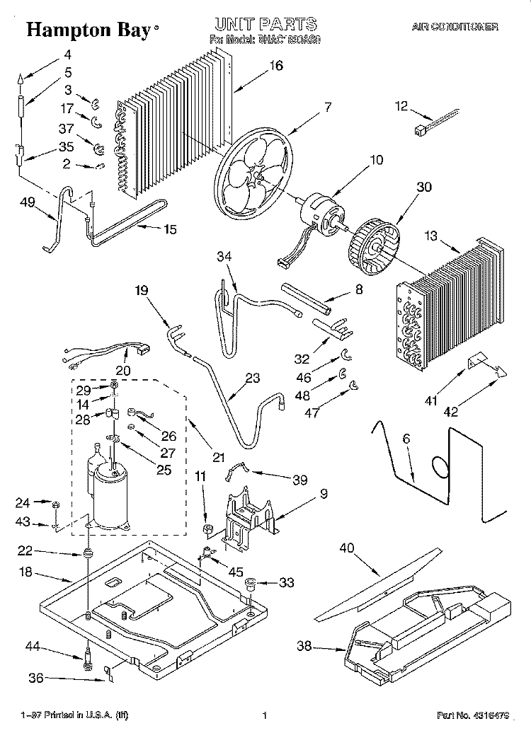 UNIT, LITERATURE Diagram and Parts List for BHAC1830AS0  Whirlpool Air Conditioner