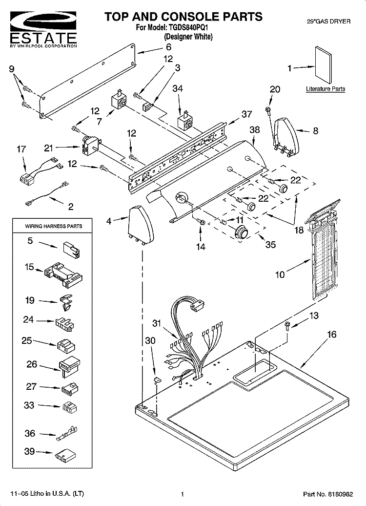 TOP AND CONSOLE PARTS Diagram and Parts List for TGDS840PQ1  Estate Dryer