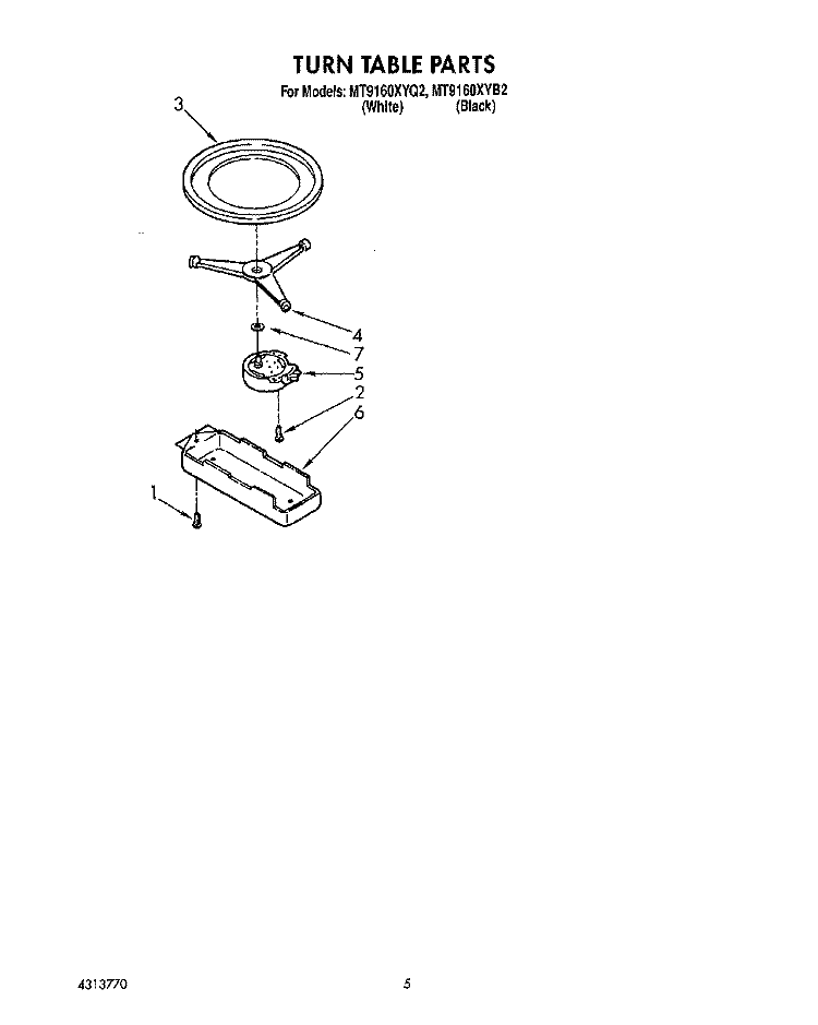 TURN TABLE, LIT/OPTIONAL Diagram and Parts List for MT9160XYB2  Whirlpool Microwave