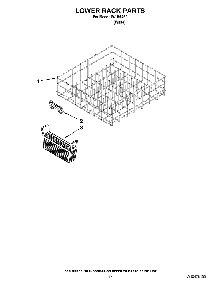 LOWER RACK PARTS Diagram and Parts List for IWU98760  Inglis Dishwasher