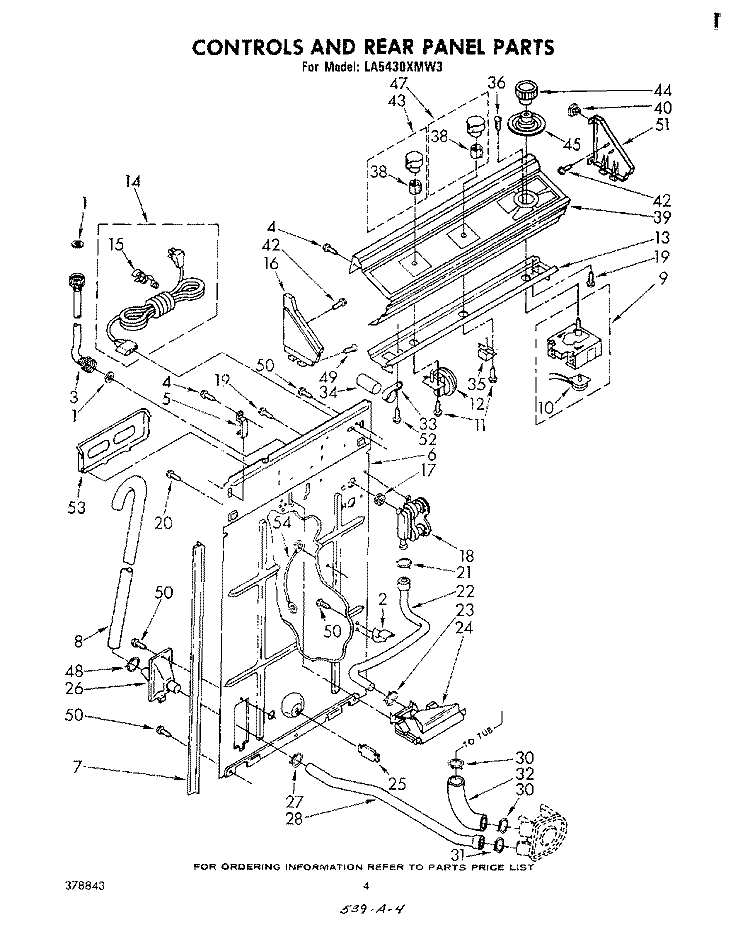 CONTROLS AND REAR PANEL Diagram and Parts List for LA5430XMW3  Whirlpool Washer
